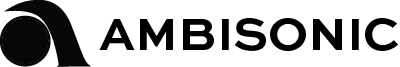 Logo for Ambisonic, a black stylized shape with a large circle next to the word 
