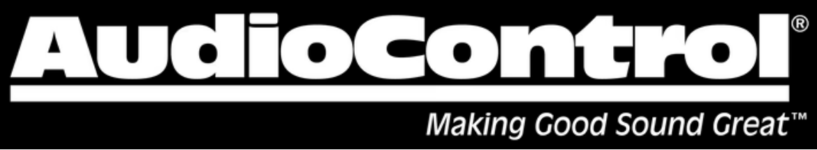 AudioControl logo with white text on a black background, including the tagline 
