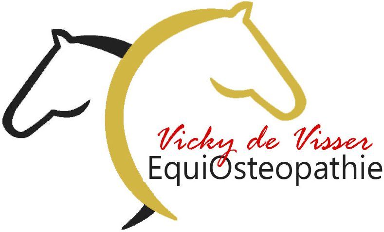 Een logo voor vicky de visser equ osteopathie met een paardenhoofd