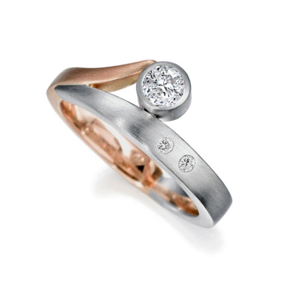 matte platinum and red gold engagement ring