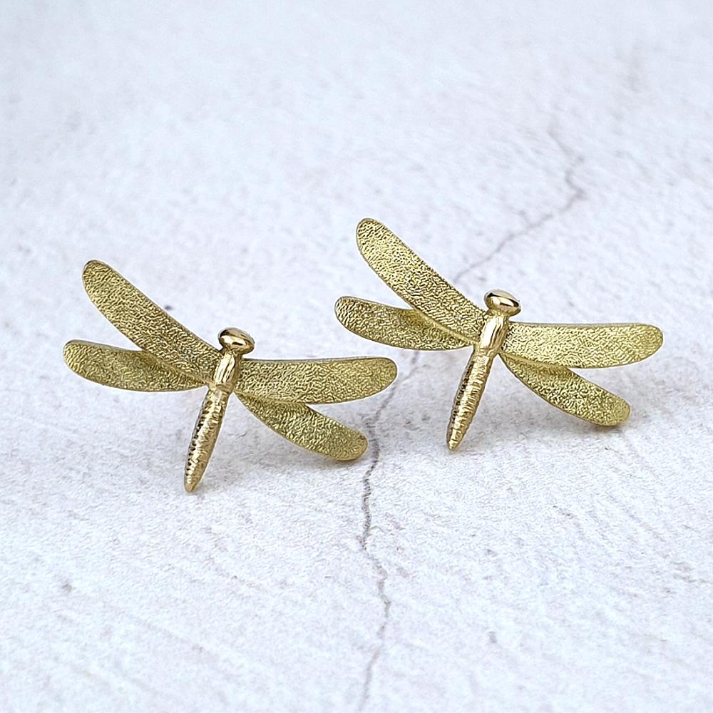 Bespoke dragonfly ear studs in 18ct yellow gold