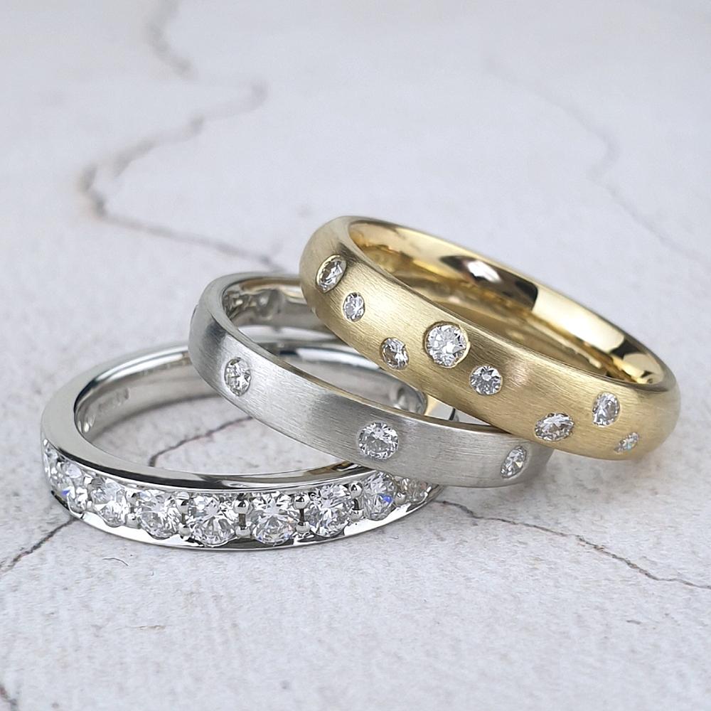bespoke wedding-rings-with-diamonds-set-in-different-ways
