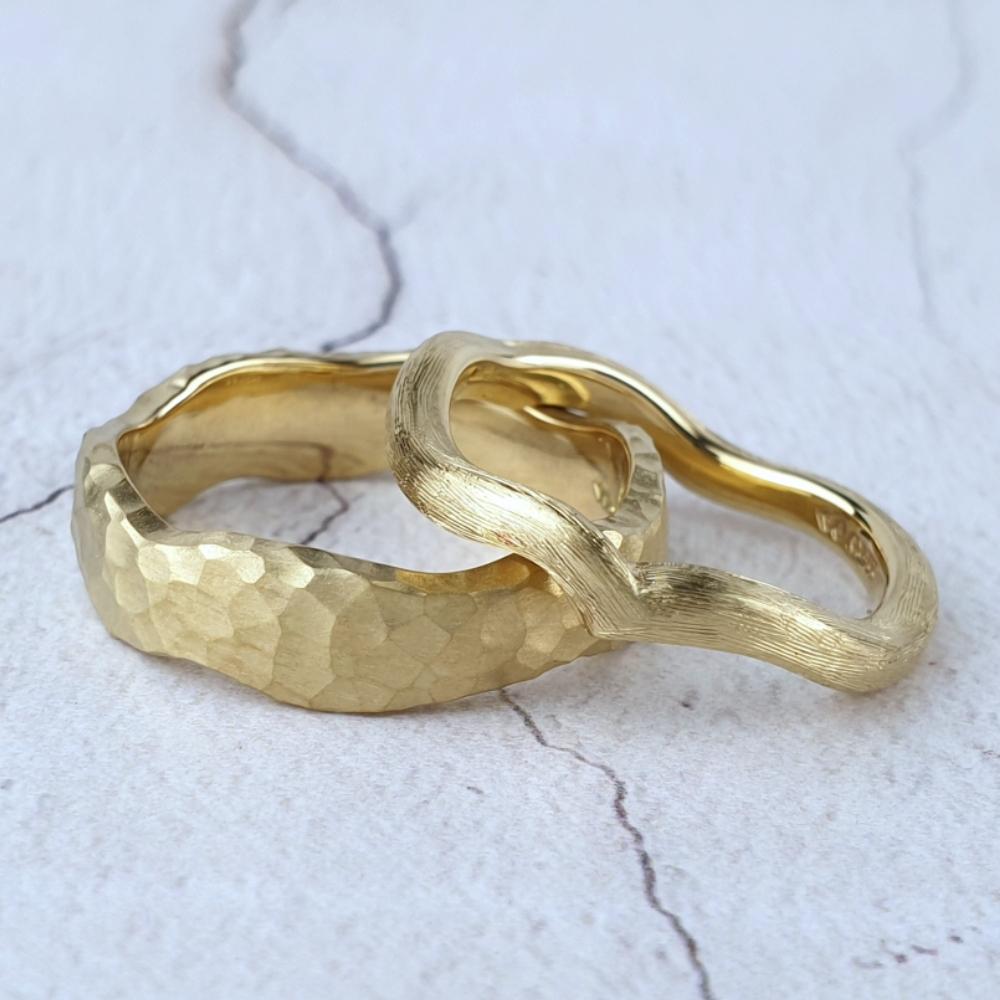Bespoke pair of organic wedding rings
