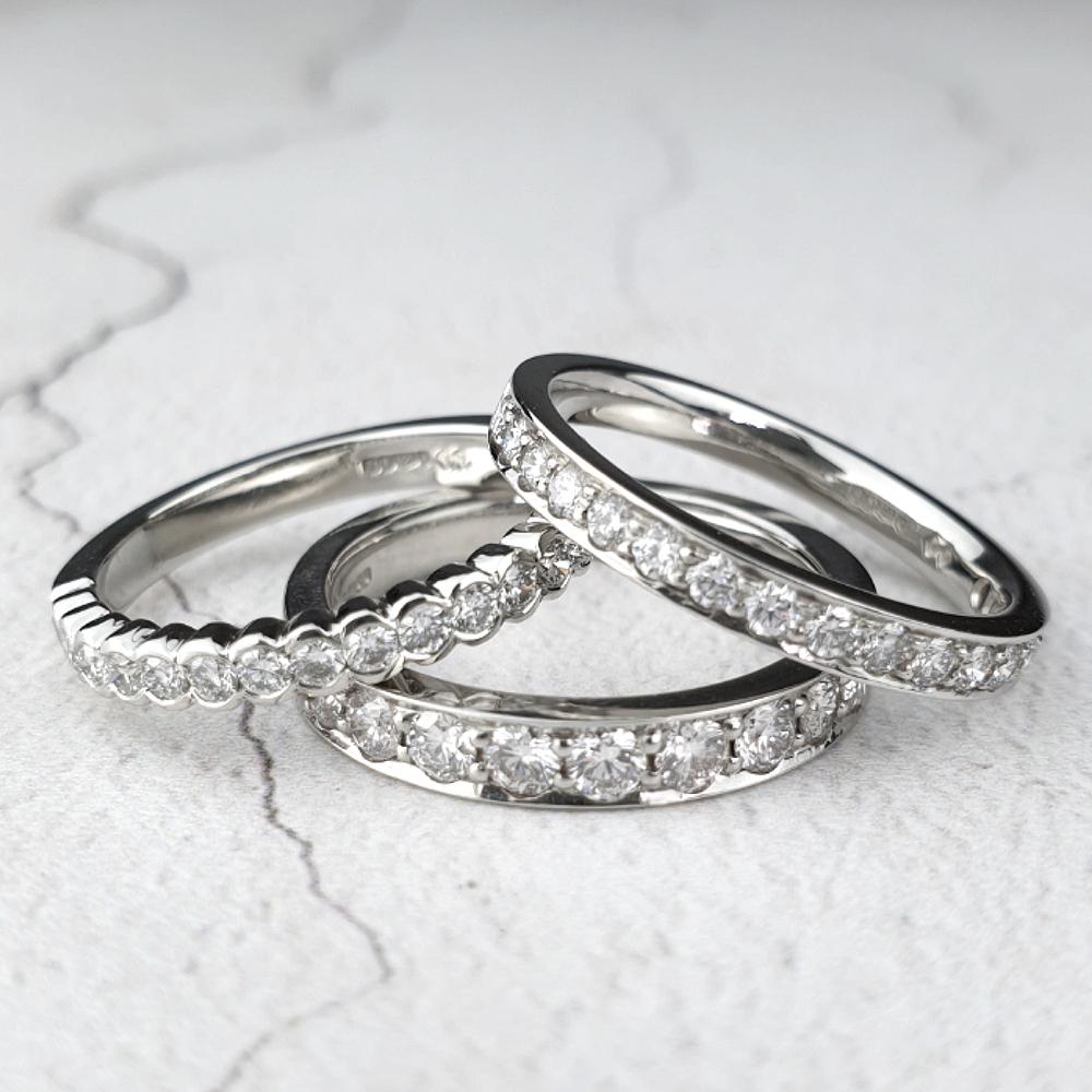 Diamond eternity rings set in different ways