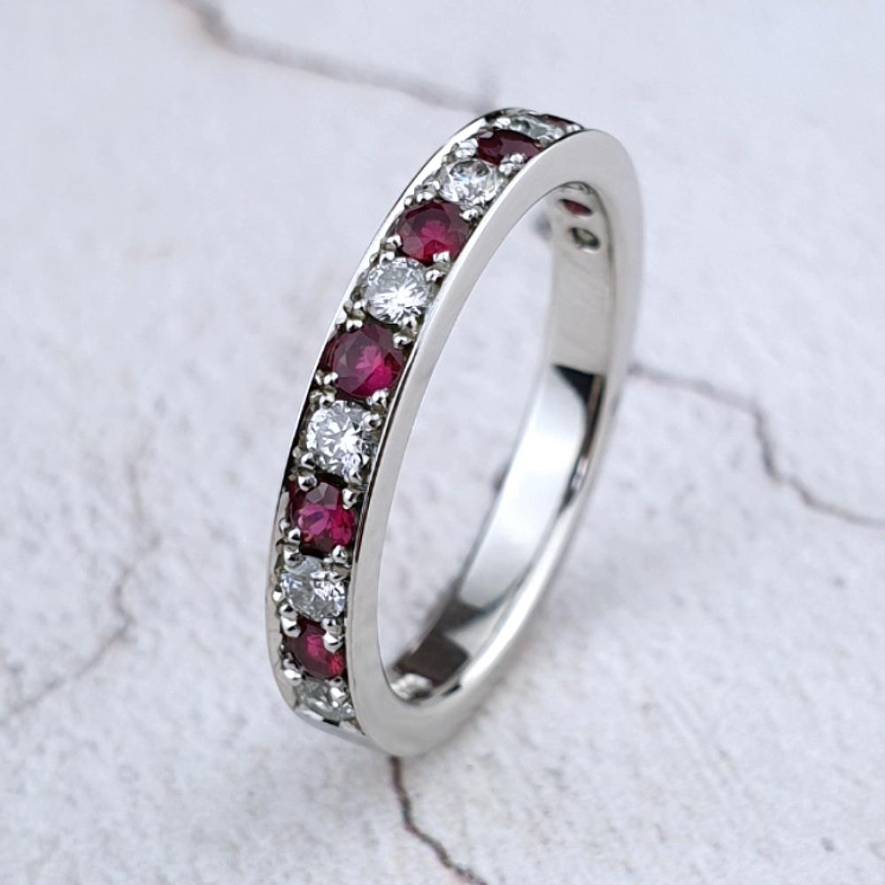 Platinum eternity ring with rubies and diamonds