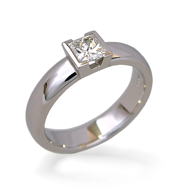 Modern solitaire with princess-cut diamond