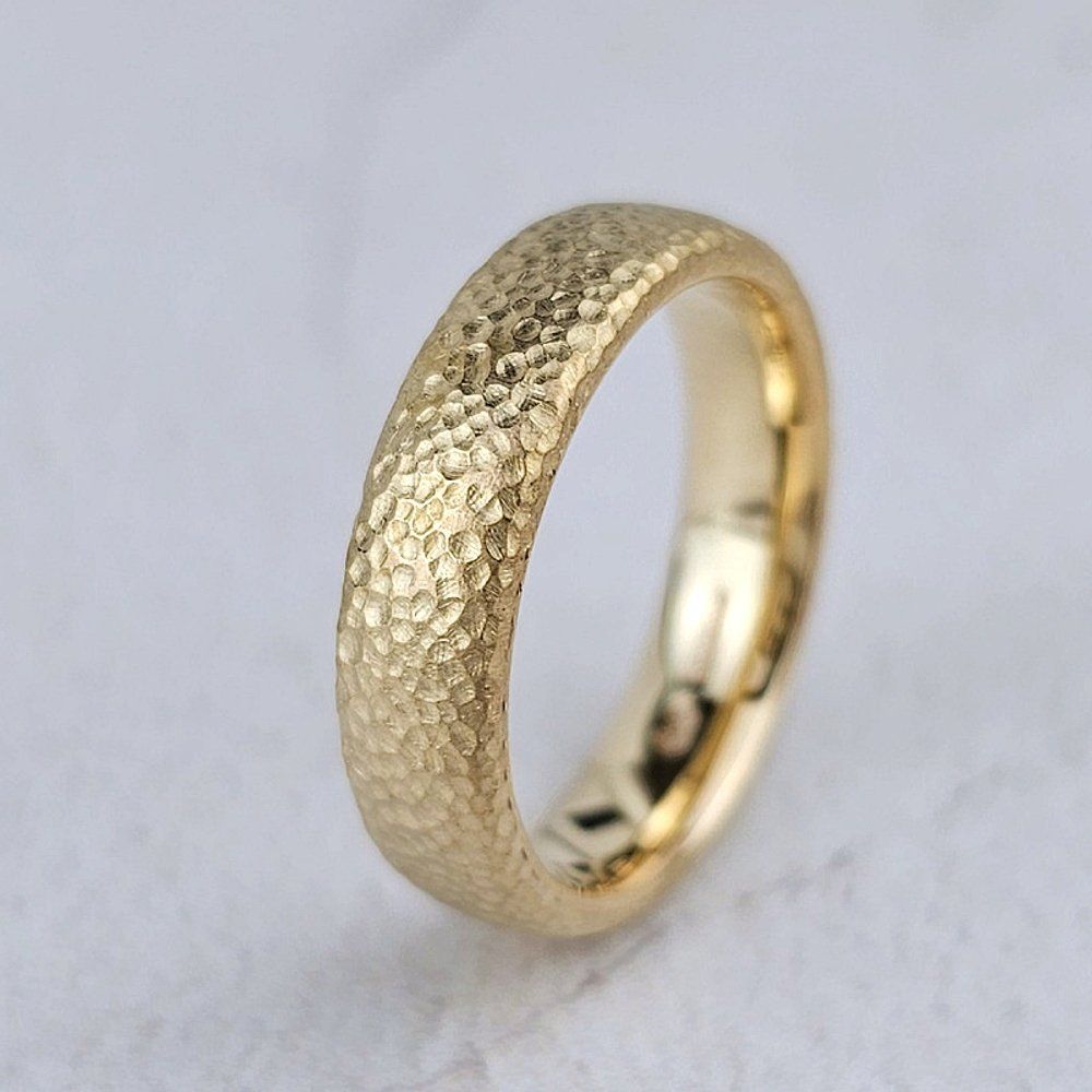 yellow gold wedding ring with fine hammer finish