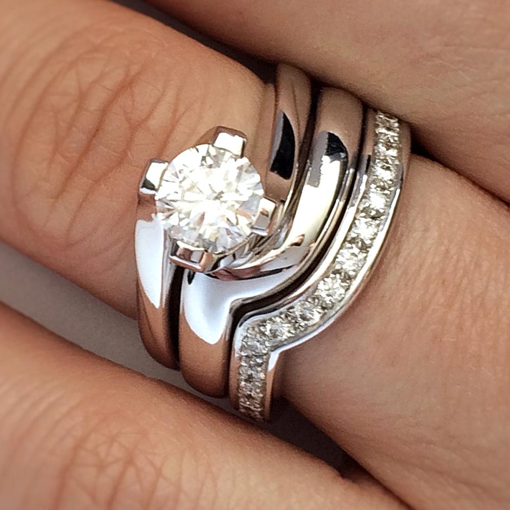 Customer's solitaire with fitted wedding and eternity rings