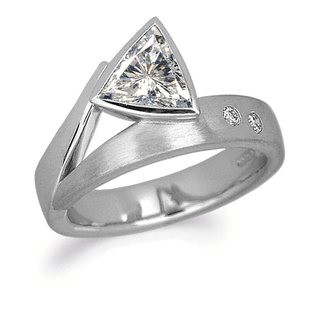 Matte platinum Flick engagement ring with Trilliant diamond