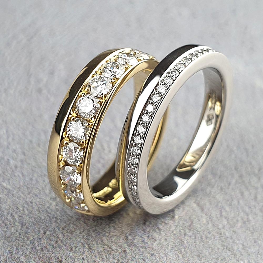 Gold and platinum diamond-set wedding rings
