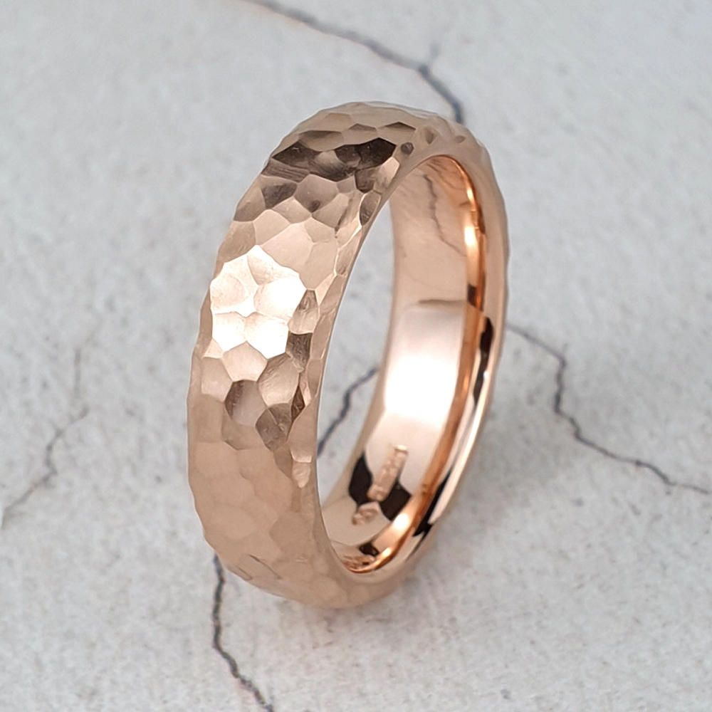 red gold court wedding ring with hammer texture