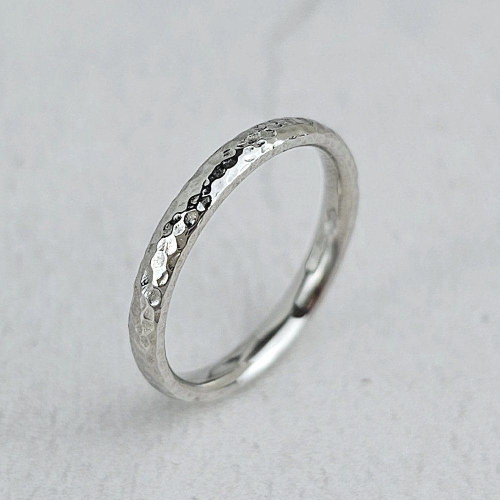 narrow wedding ring hammered finish