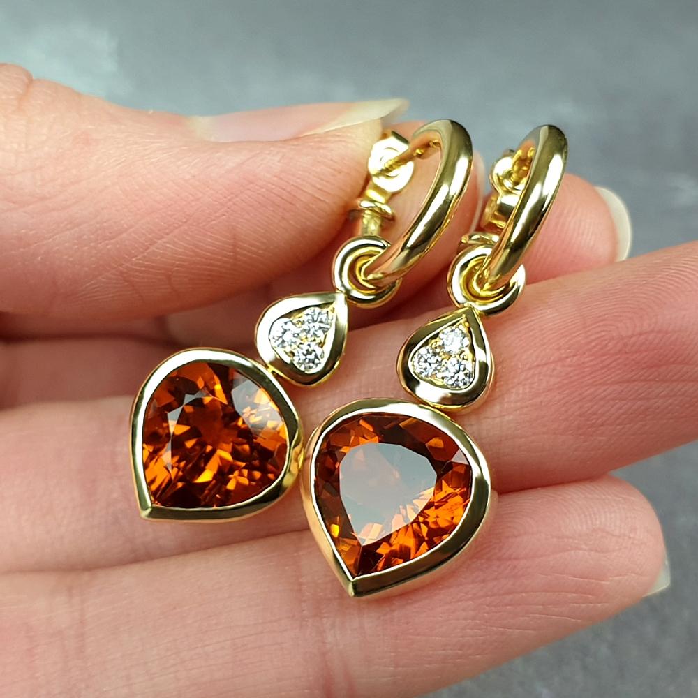 18ct yellow gold earrings with madeira citrine and diamonds