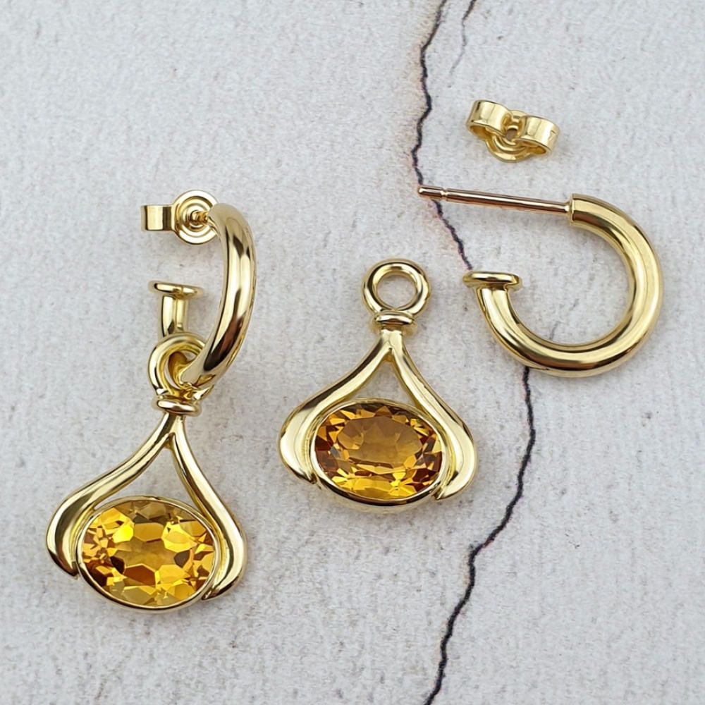 Hoop earrings with citrine attachments