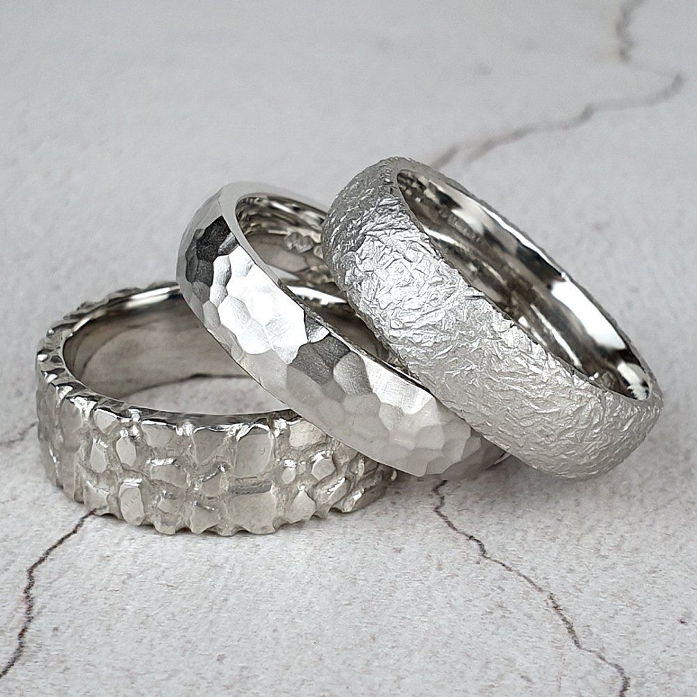 Men's textured wedding rings
