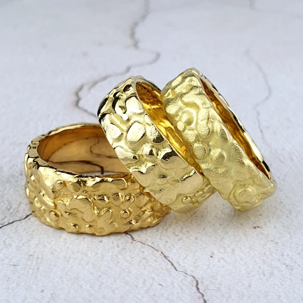 Gold nugget textured wedding rings