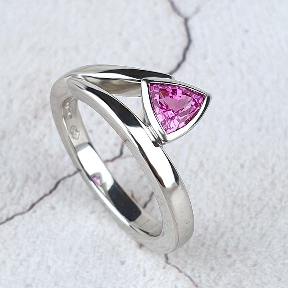 Trillion pink sapphire Flick ring