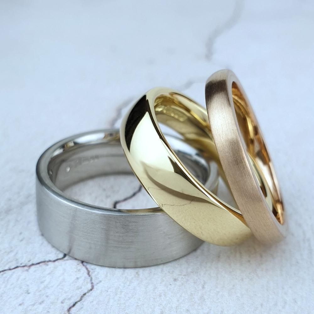 Bespoke plain wedding rings in platinum and gold