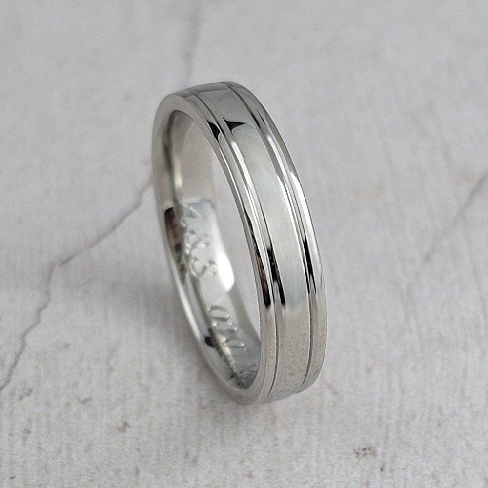 platinum flat court ring with two grooves