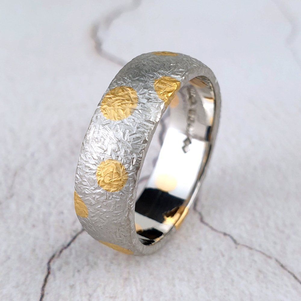 bespoke platinum court ring with 24ct gold polka dots