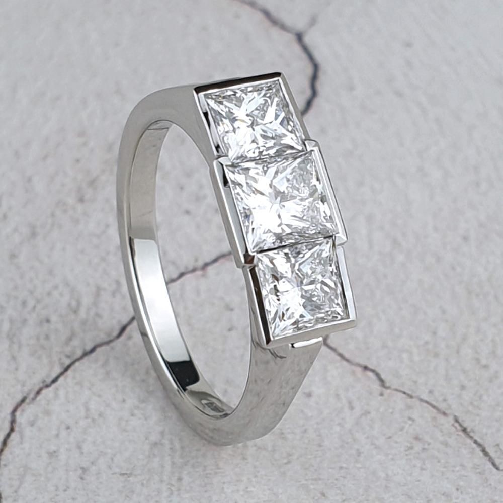 Bespoke princess cut trilogy ring