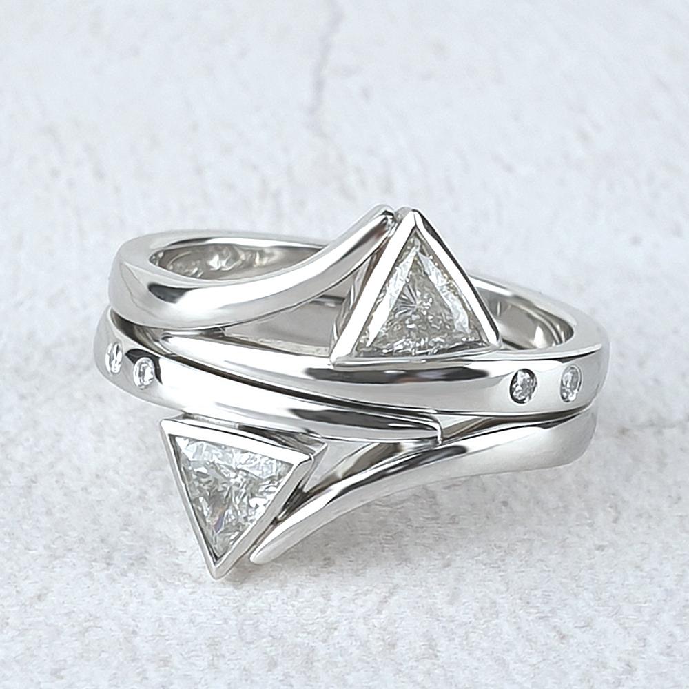 two rings made using customer diamonds
