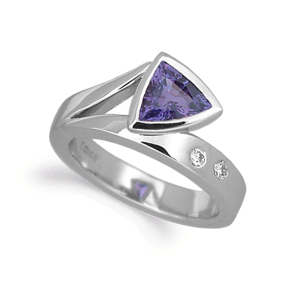Platinum engagement ring with purple sapphire