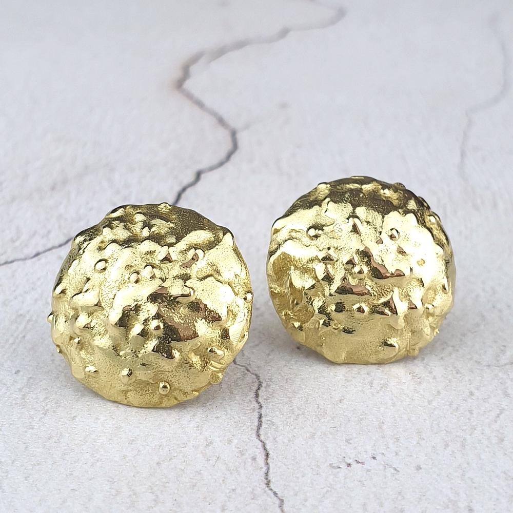 18ct yellow gold dome earrings with a nugget texture
