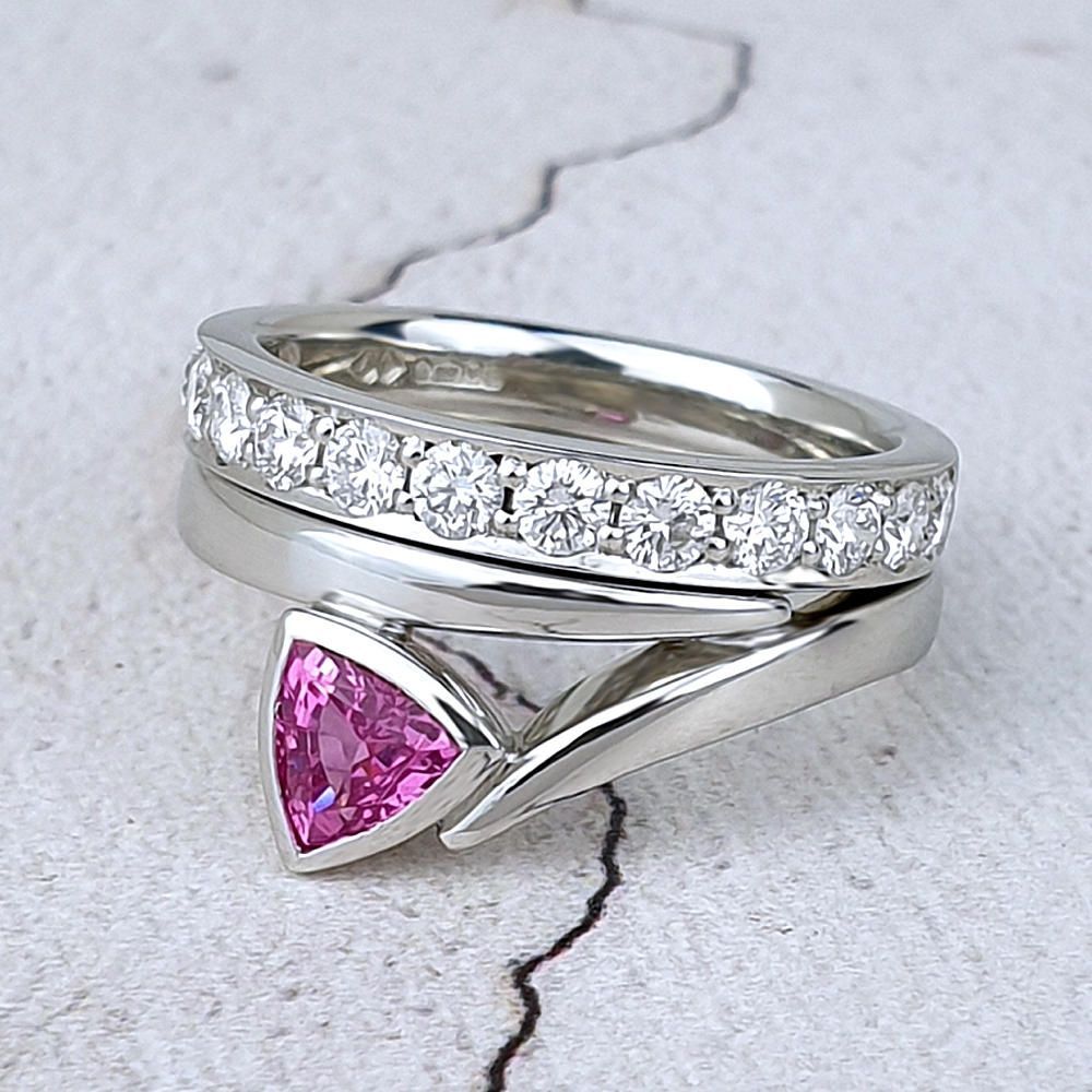 Platinum Flick ring with a diamond-set wedding band