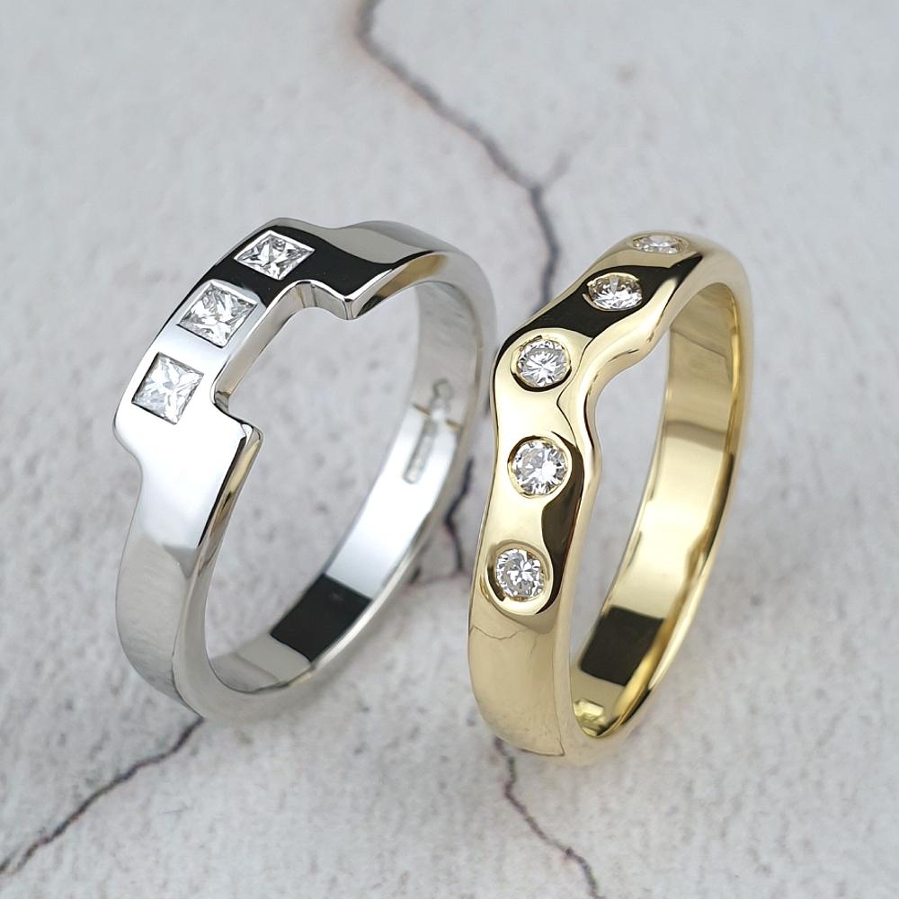 Fitted wedding rings with diamonds