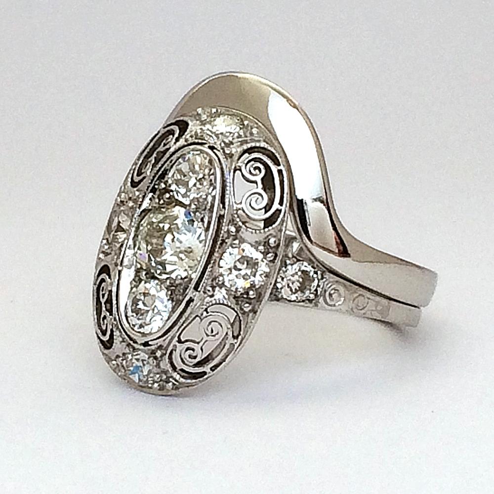 Customer's Edwardian diamond cluster with fitted wedding ring