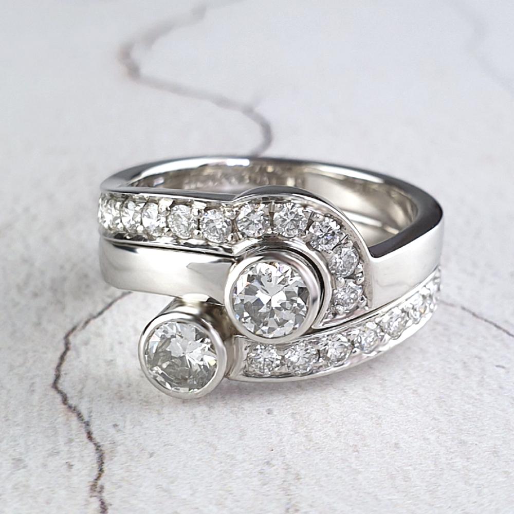 Engagement ring with a diamond-set fitted band