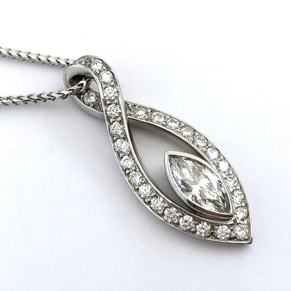 Platinum pendant with marquise diamond