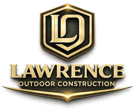 Logo for Lawrence Outdoor Construction featuring gold "LD" initials inside a shield above the company name.