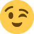Winking yellow smiling face emoji with one eye closed and rosy cheeks