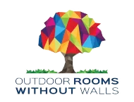 Colorful geometric tree logo above the words &ldquo;OUTDOOR ROOMS WITHOUT WALLS&rdquo;