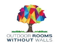Colorful geometric tree logo above the words &ldquo;OUTDOOR ROOMS WITHOUT WALLS&rdquo;