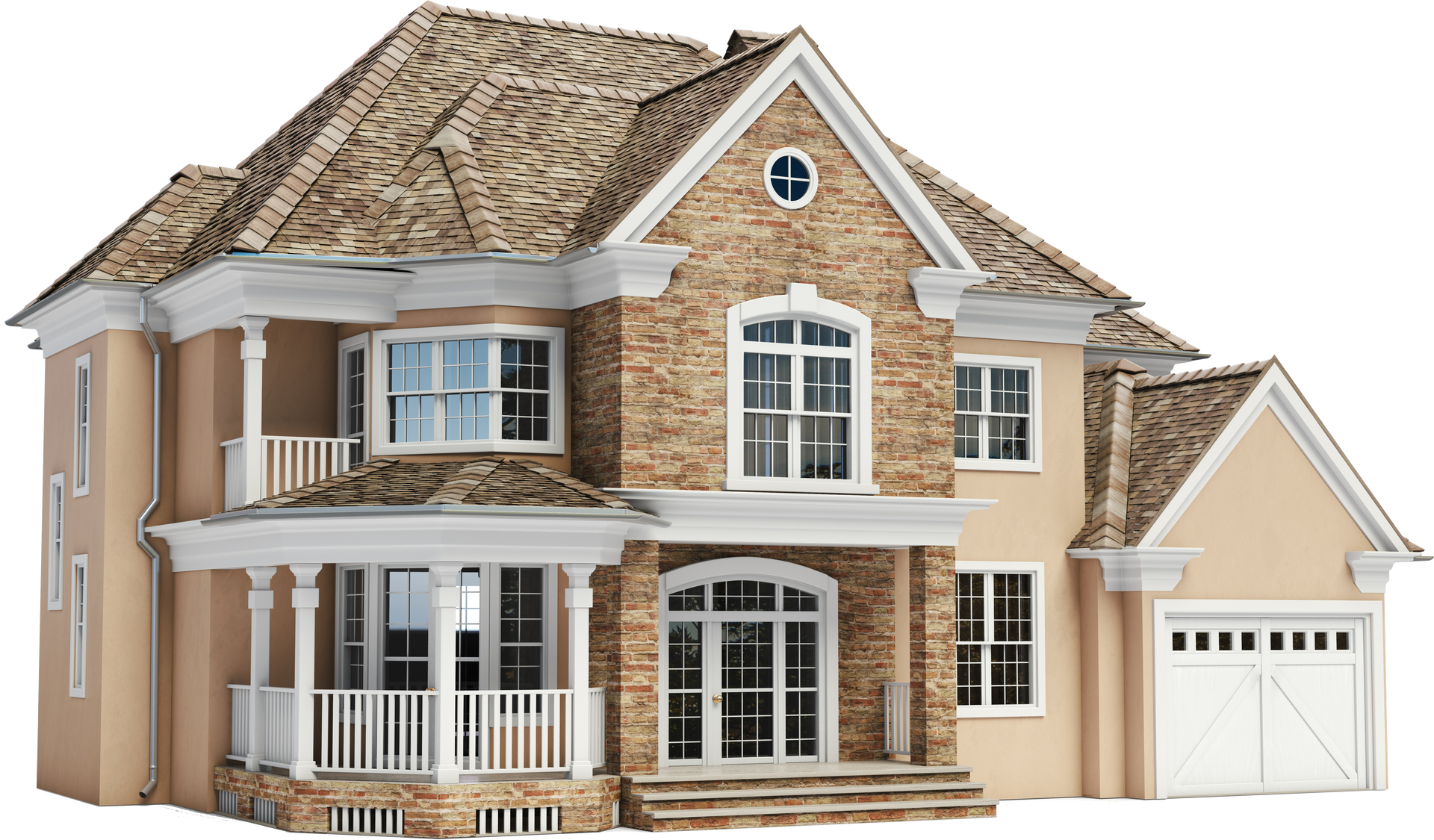 A large house with a porch and a garage