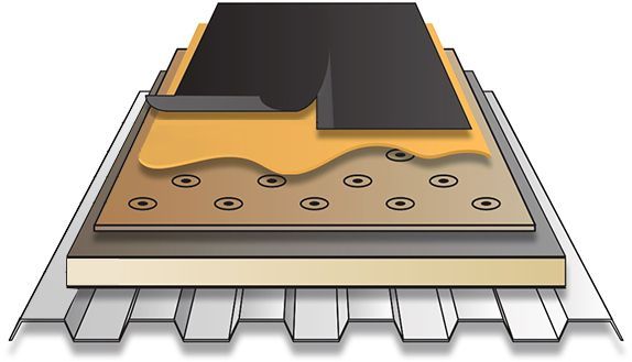 A diagram showing the layers of a roof.
