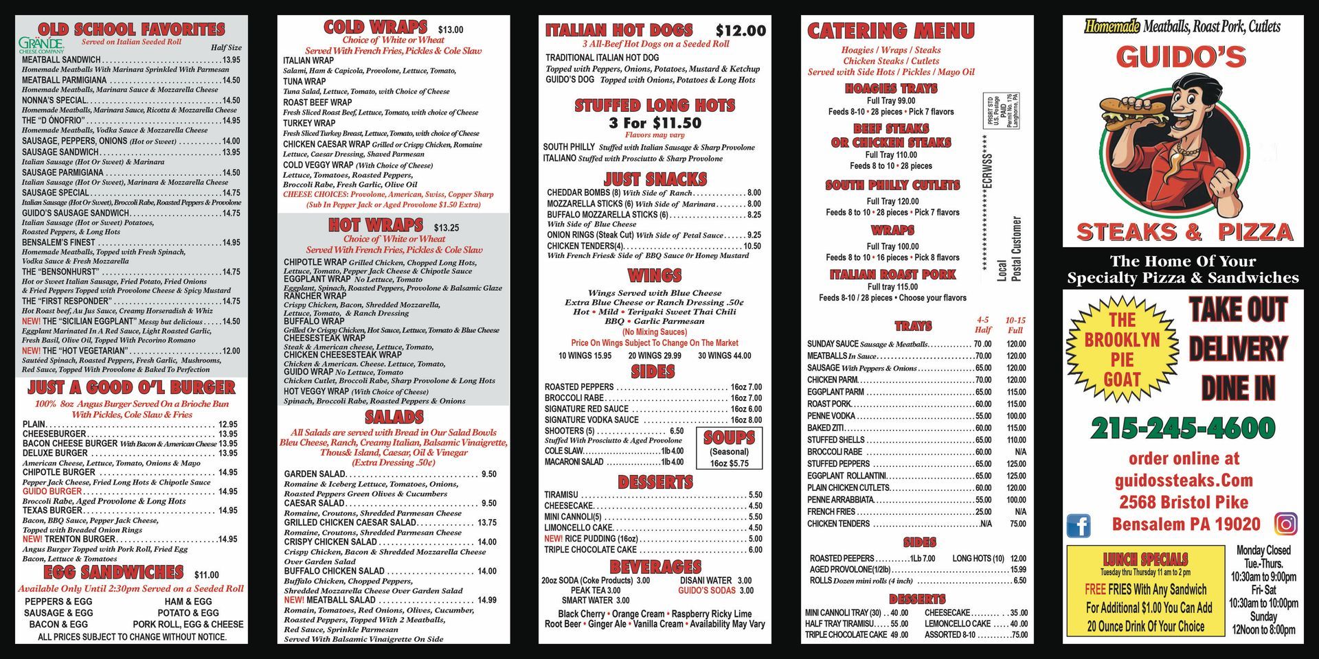Guido's Steaks catering menu page 1