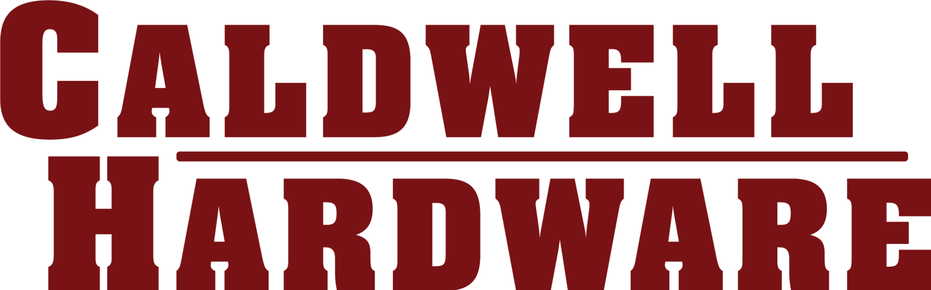 The logo for caldwell hardware is red on a white background.