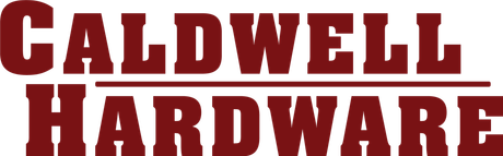 The logo for caldwell hardware is red on a white background.