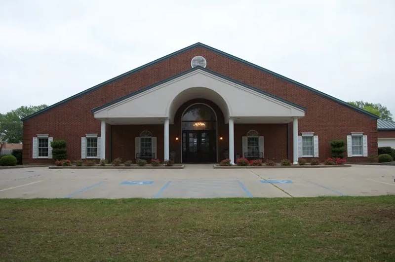 Interior and exterior views of Beaty Funeral Home in Winnsboro, TX