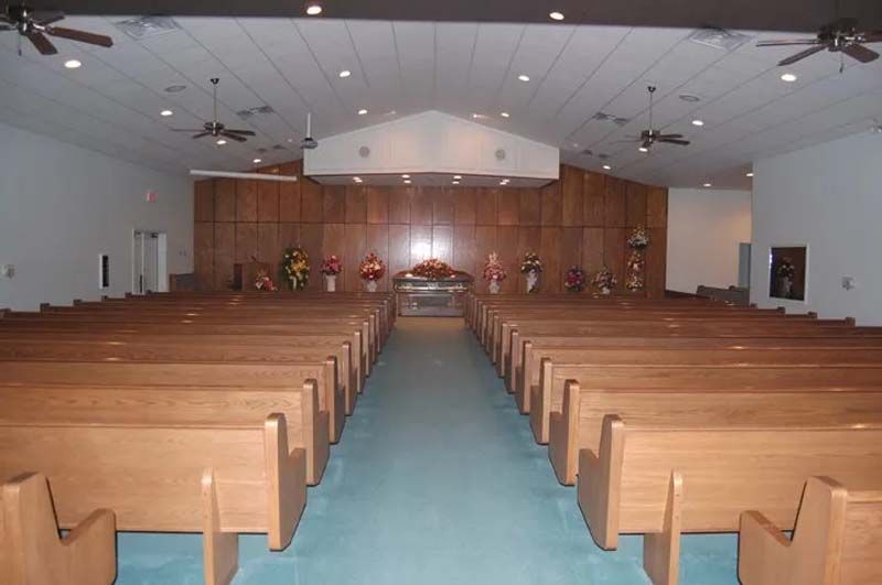 Interior and exterior views of Beaty Funeral Home in Winnsboro, TX