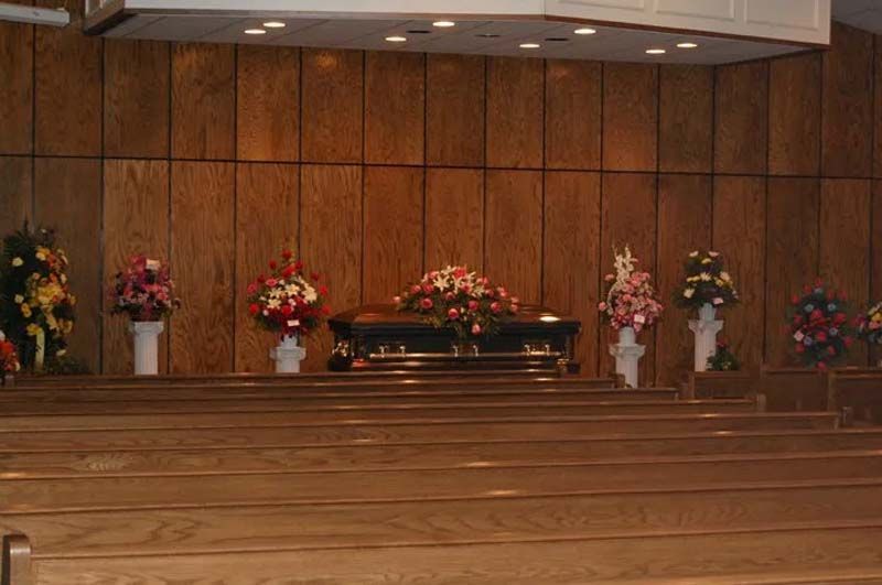 Interior and exterior views of Beaty Funeral Home in Winnsboro, TX