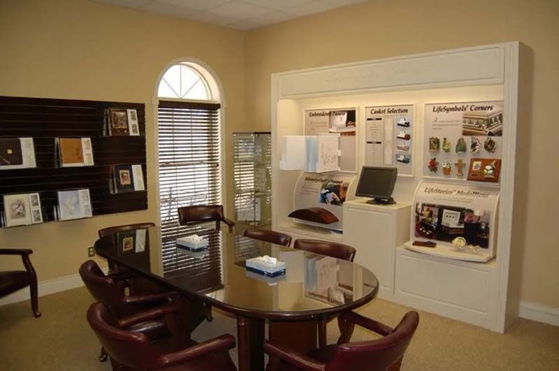Interior and exterior views of Beaty Funeral Home in Winnsboro, TX
