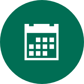 White calendar icon on a green circle background.