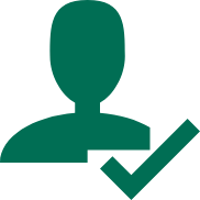 Green silhouette person with a checkmark, likely indicating approved or verified user.
