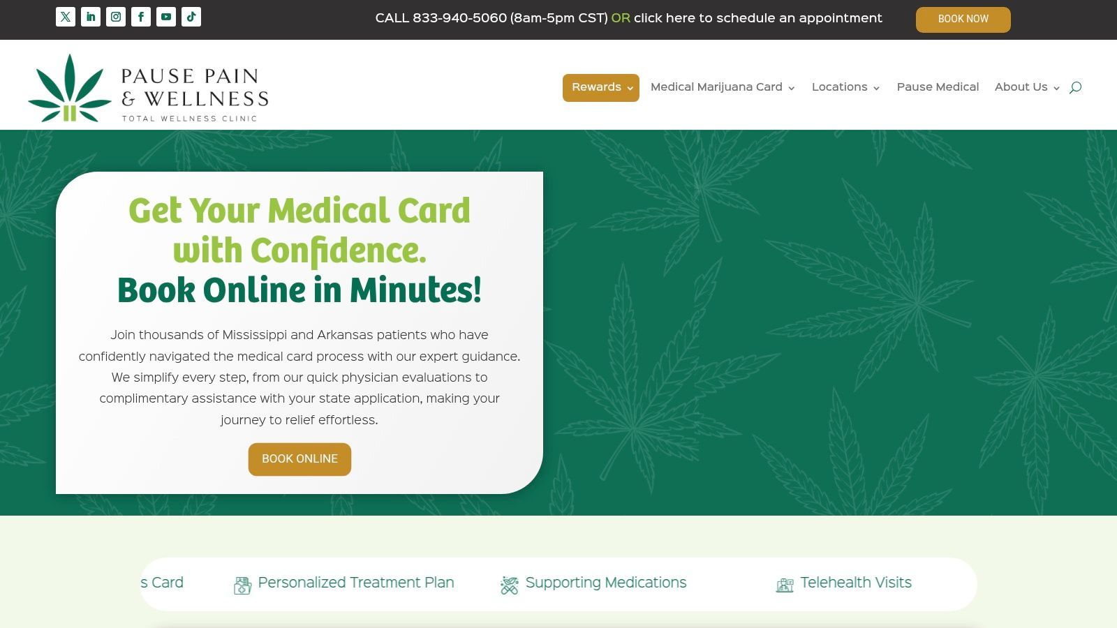 Website for obtaining medical marijuana card; text: 