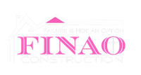Pink and white logo for FINAO Construction. Text includes "Failure Is Not An Option".